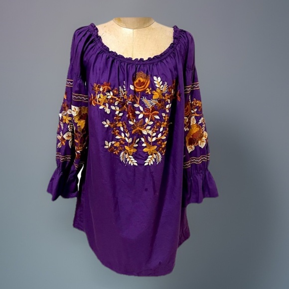 Free people dress large flowers leaves rich purple - Picture 2 of 8